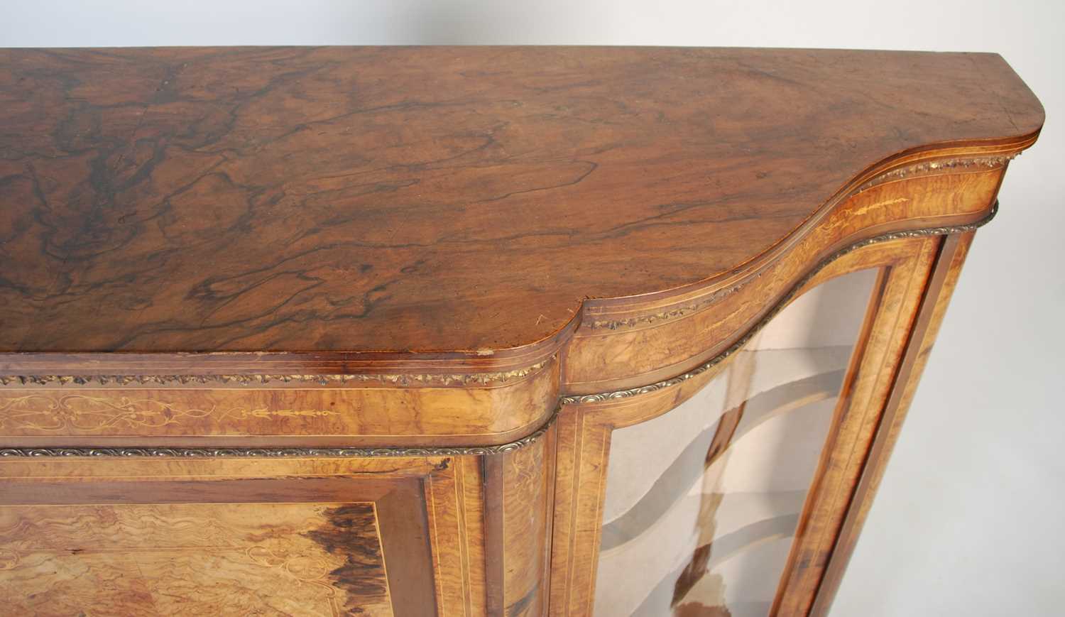 A 19th century walnut, marquetry and gilt metal mounted credenza, the shaped top above a plain - Image 3 of 6