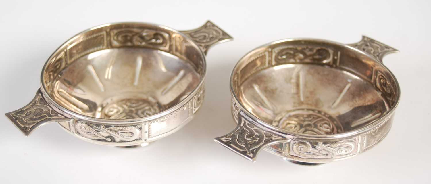 A pair of Victorian silver quaichs, Edinburgh, 1886, makers mark of JA, probably that of James