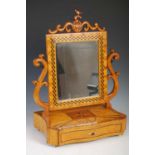 A late 19th century Swedish spalted birch and marquetry inlaid dressing table mirror, the