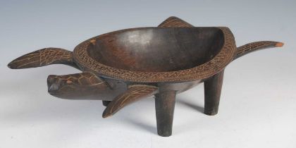 A Fijian carved wood kava bowl formed as a Turtle, 41cm long x 12cm high.