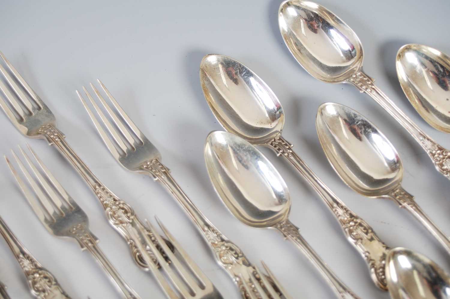 A Victorian and later twelve place setting of Kings pattern silver flatware, various makers and - Image 3 of 36