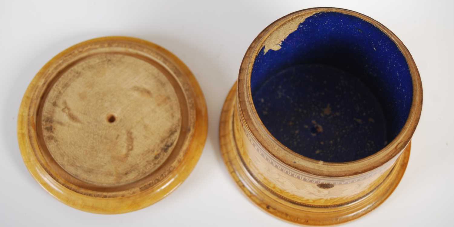A Mauchline ware circular string box, the detachable cover depicting Inverness Castle within borders - Image 5 of 5