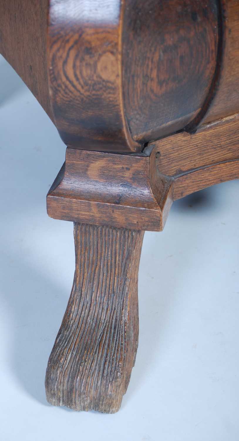 A late 18th century Dutch oak bombe bureau, the serpentine fall-front opening to a fitted interior - Image 4 of 11