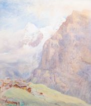 Alfred William Hunt RWS (1830-1896) Study at Mürren, Lauterbrunnen watercolour, signed with initials