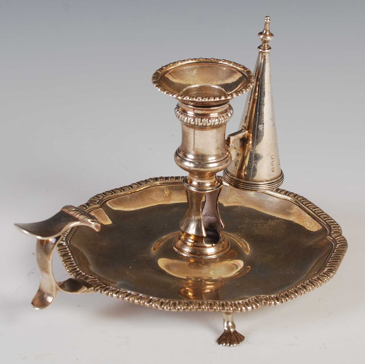 A George III silver chamber candlestick, London 1767, makers mark 'E.C' for Ebenezer Coker, engraved - Image 2 of 6