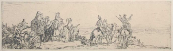 Marius Bauer (1867-1932) Camel Train, No.87 etching, signed with initials lower right, numbered