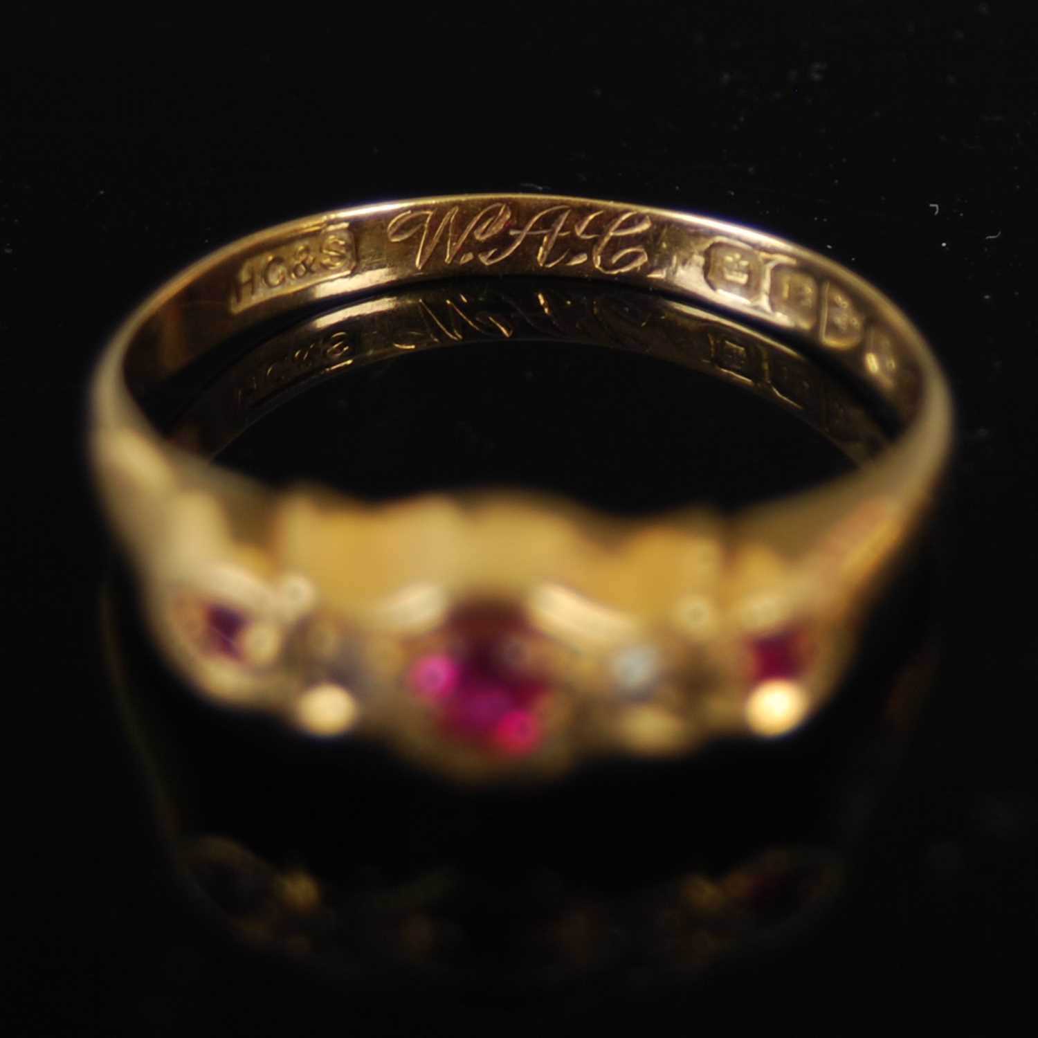 An 18ct gold and pearl five stone ring, size 'S', gross weight 4.2 grams, together with two other - Image 2 of 5