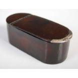 A Scottish leather rounded oblong snuff box with integral leather hinge and silver thumbpiece with