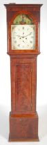 A late 18th / early 19th century mahogany and boxwood lined longcase clock, the enamelled dial