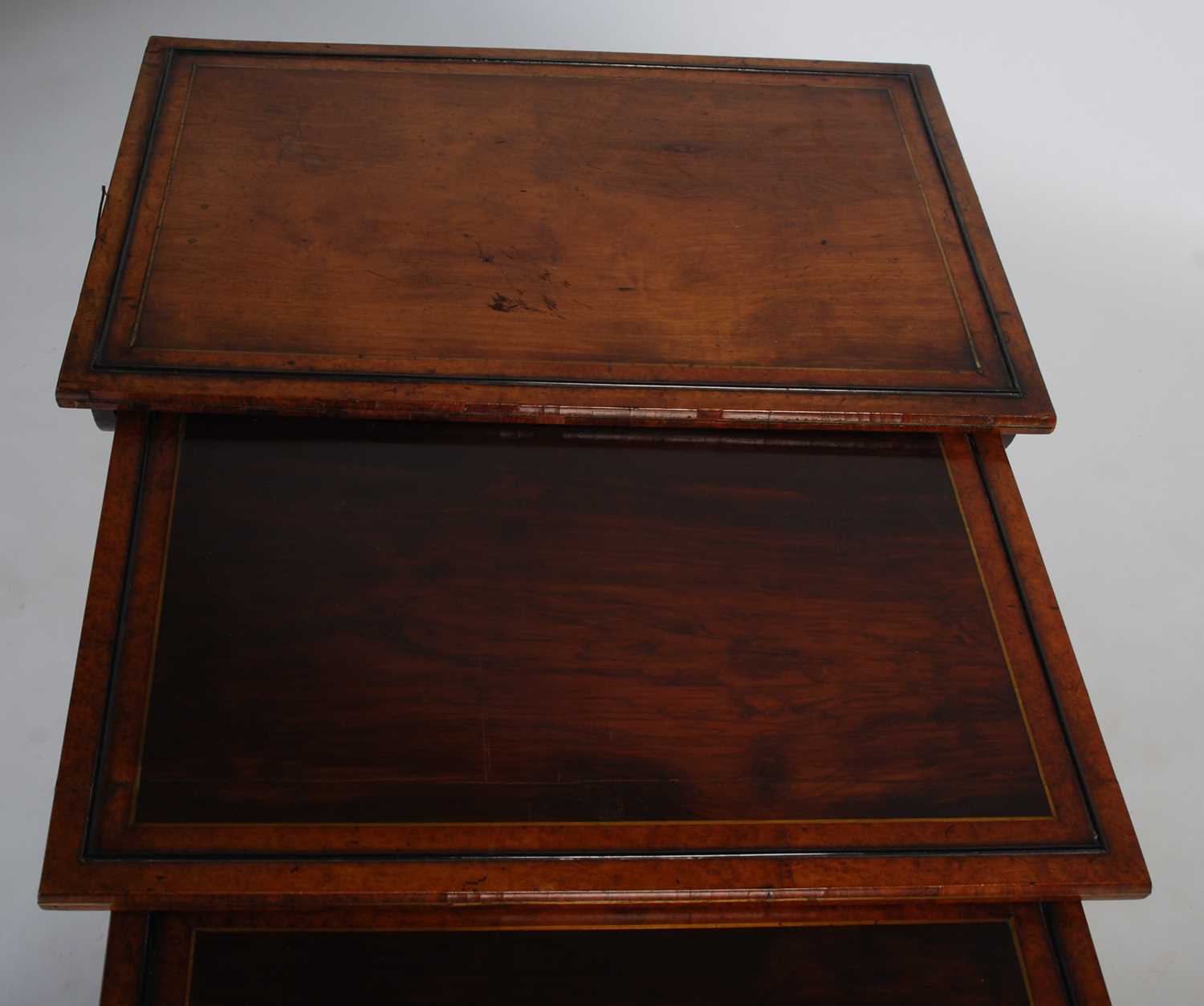 A 19th century quartetto of mahogany, ebony and brass lined occasional tables, the rectangular - Image 3 of 7