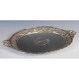 A 19th century Continental, probably French, silver twin-handled tray, the sole engraved with