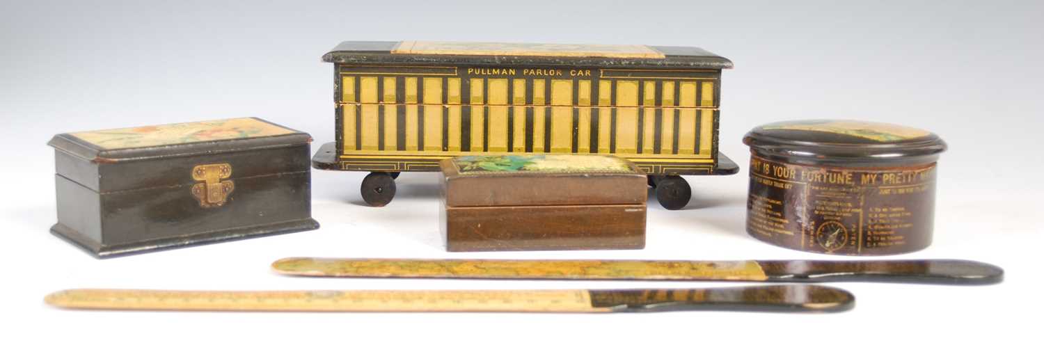 A collection of Mauchline Ware, to include a Pullman Parlour Car decorated with floral vignette ' - Image 2 of 5