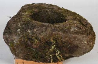 A stone bird bath / planter, of triangular form with dished centre, approximately 65cm wide x 26cm