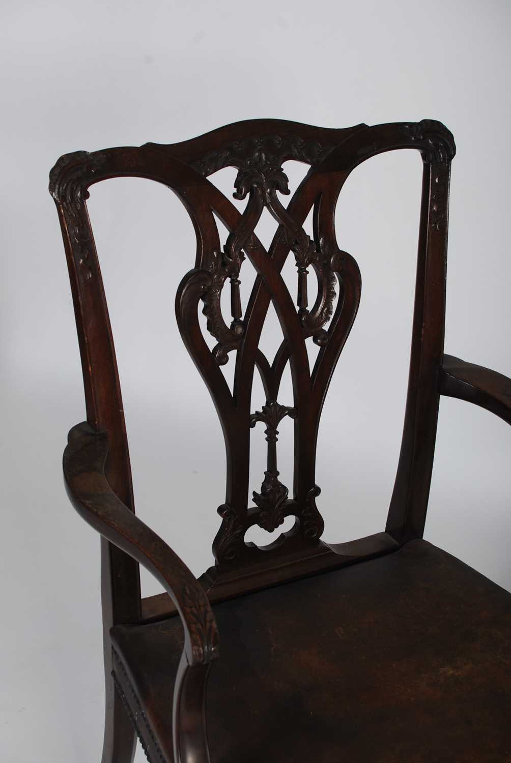 A pair of early 20th century George III style elbow chairs, the shaped top rail above a carved and - Image 2 of 7