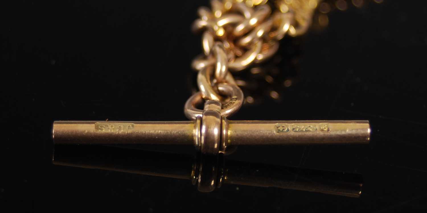 A 9ct gold curb link Albert chain with T-bar suspension, 38cm long, 30.8 grams. - Image 3 of 3