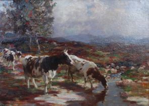 Andrew Douglas RSW (1870-1935) A moorland burn oil on canvas, signed lower left and inscribed on