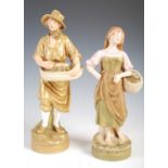 Two Royal Dux porcelain figures, comprising male fruit picker holding a basket laden with fruit,