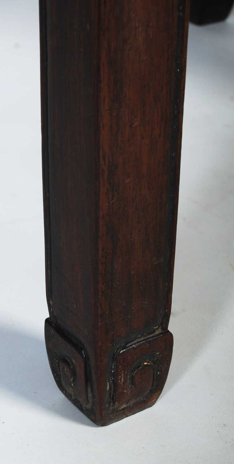 A pair of Chinese dark wood square occasional tables, late Qing Dynasty, the square panelled tops - Image 4 of 6