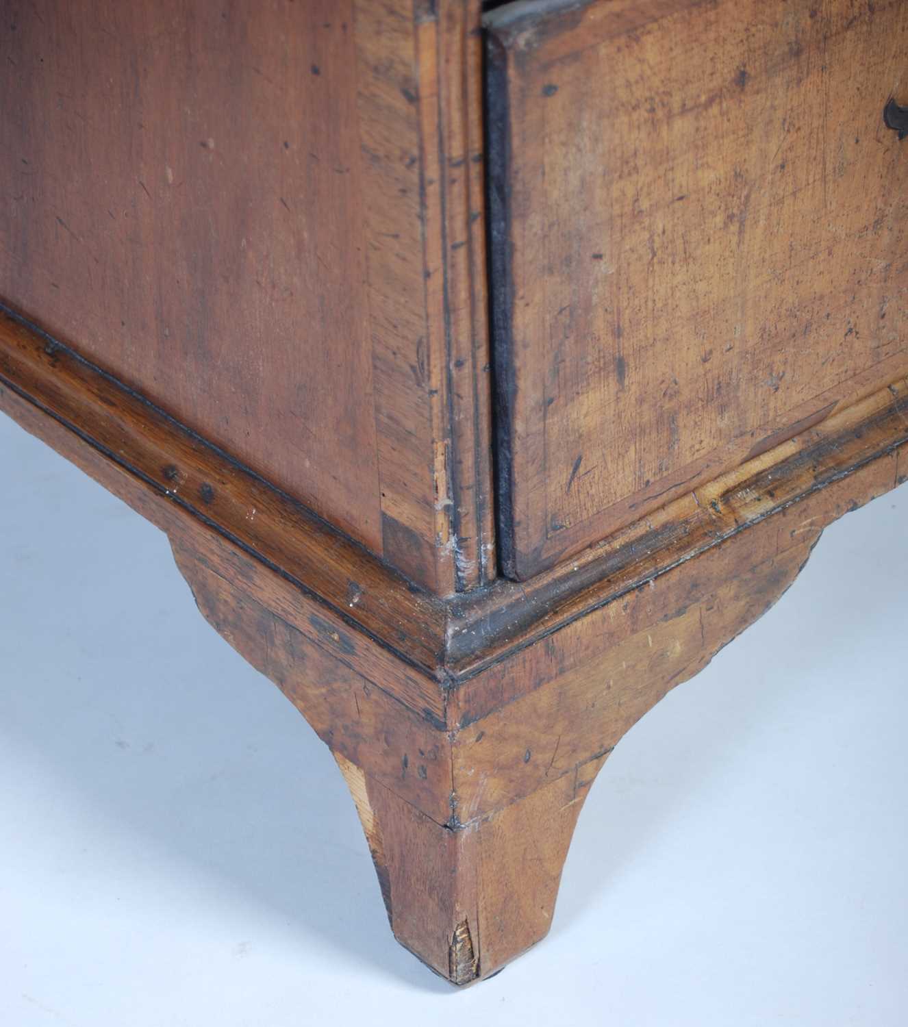 A George II walnut bureau, the rectangular fall-front opening and resting on loppers, to a fitted - Image 5 of 13