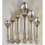 A Victorian and later twelve place setting of Kings pattern silver flatware, various makers and