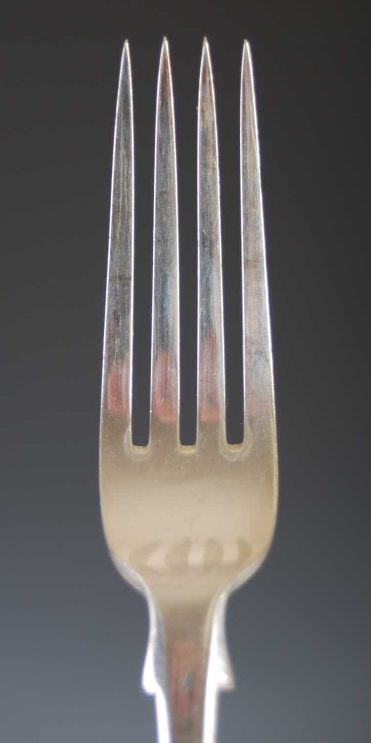 A composite suite of Victorian silver flatware, fiddle pattern, comprising twelve table forks, - Image 3 of 8