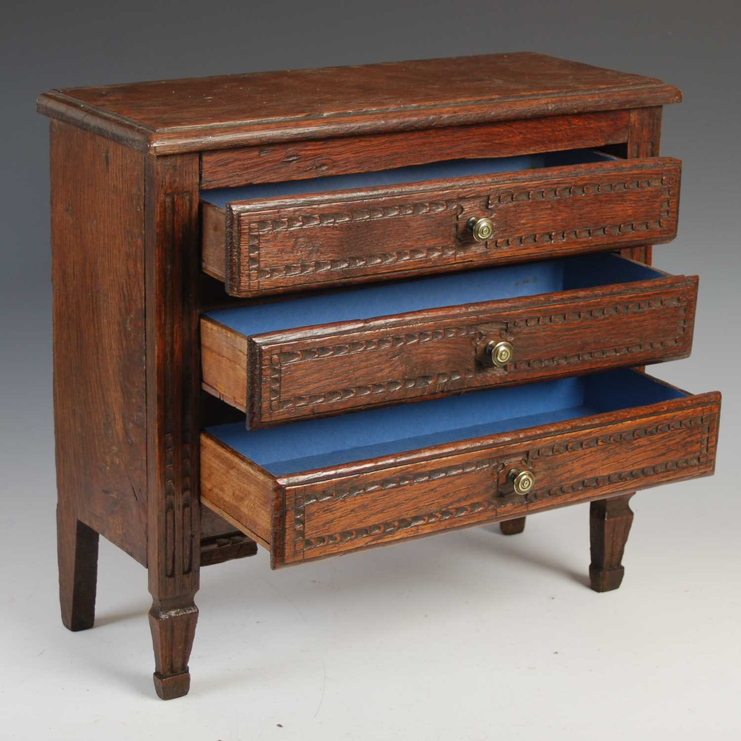 A late 18th / early 19th century French oak apprentice-made commode, the rectangular top with - Image 3 of 6