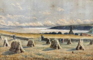 A. Paterson (19th century) Gathering wheat, Nigg Bay with Old St. Fittick's Church, Aberdeen