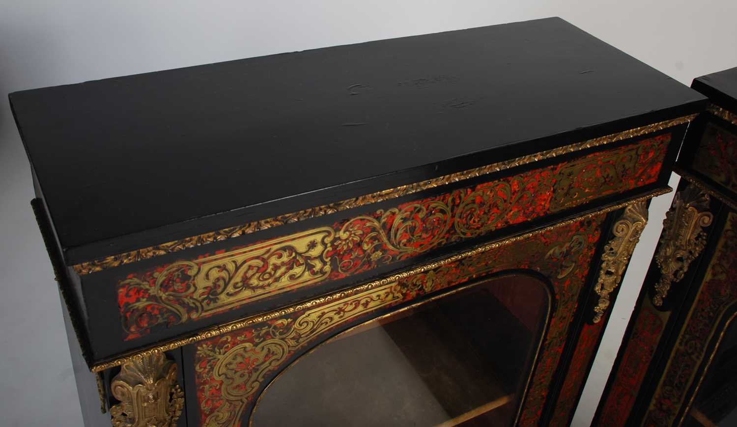 A pair of 19th century ebonised Boulle pier cabinets, the rectangular tops above plain frieze - Image 2 of 7