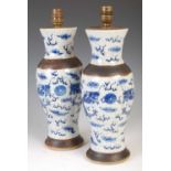 A pair of Chinese porcelain blue and white crackle glaze vases converted to table lamps, late Qing