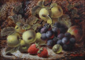 After Oliver Clare Still life with strawberries, grapes and apples oil on board, signed lower left