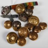 Militaria Interest - A collection of assorted Black Watch buttons, a ribbon bar, a German Nazi stick