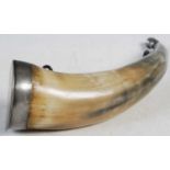 An early 19th century pewter powder horn by Durie, Aberdeen, the underside of the hinge cover