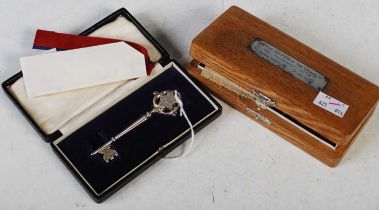 A George V silver presentation key, Birmingham, 1924, inscribed 'Presented to Col.W.L.J.Carey CIE on