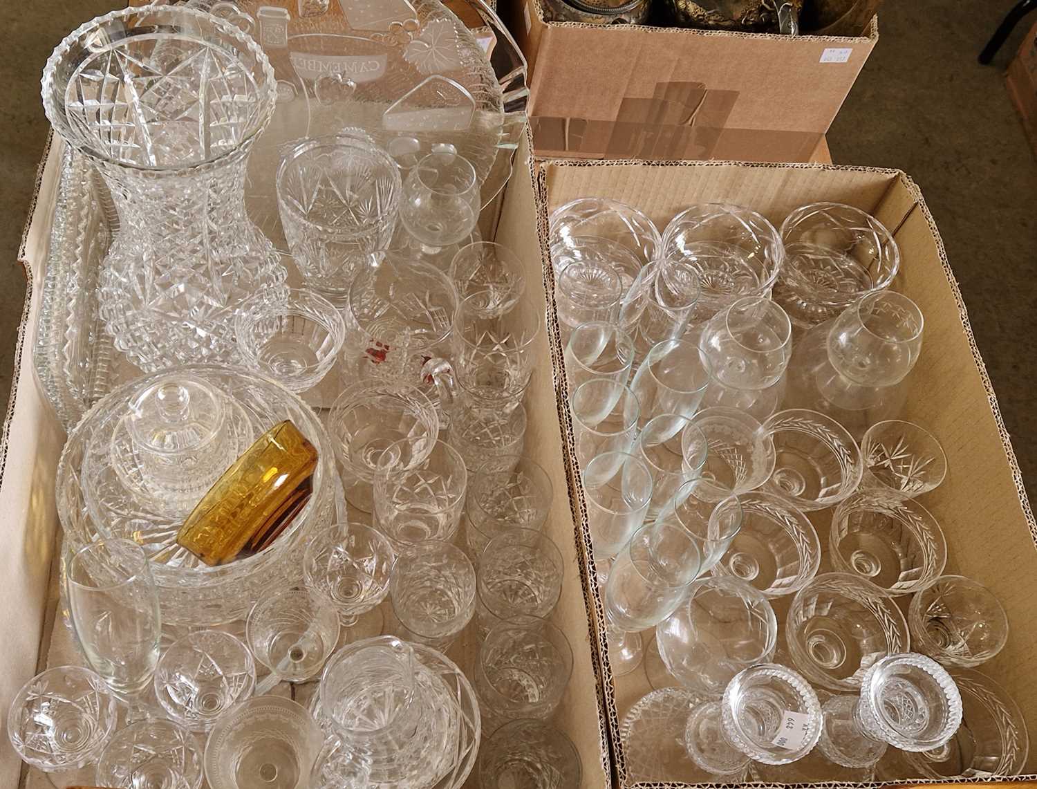 Two boxes of assorted glassware