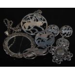 A collection of eight assorted Shetland silver jewellery items to include various brooches and a