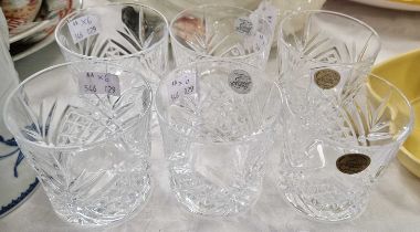 Six Cristal D' Arques crystal whisky glasses / tumblers.
