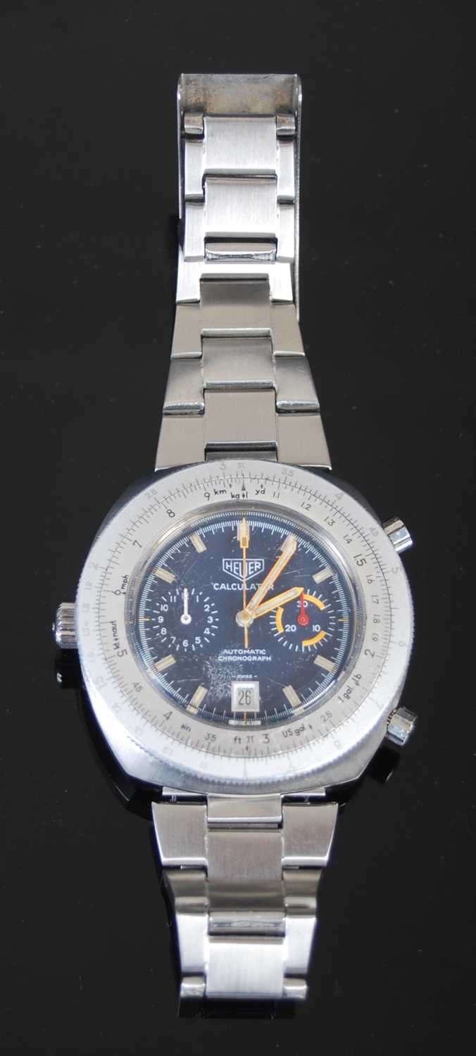 A vintage Heuer Calculator Automatic Chronograph stainless steel wristwatch, circa early 1970's, - Image 2 of 6