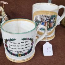 A 19th century English pottery single handled frog mug, decorated with vignette 'The Sailors