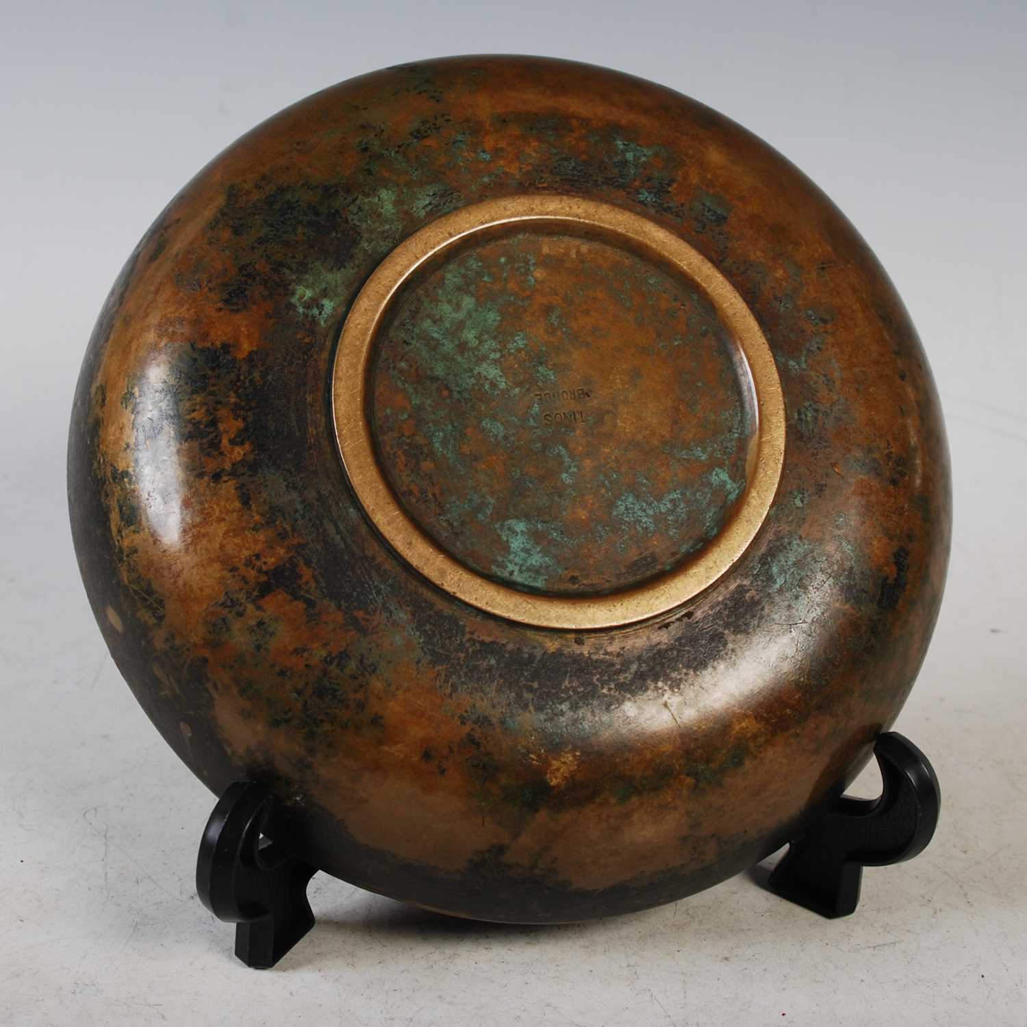Tinos - an Art Deco Danish bronze circular dish, impressed marks, 16.5cm diameter. - Image 2 of 3