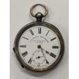 A vintage silver cased open faced pocket watch 'W.E.Watts, Nottingham, the Greenwich Lever' with