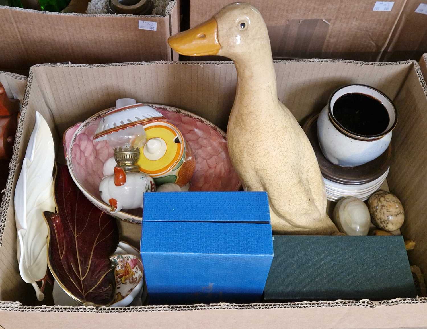 Two boxes of assorted mixed wares to include Carlton Ware dishes, Maling bowl, glass ware etc.