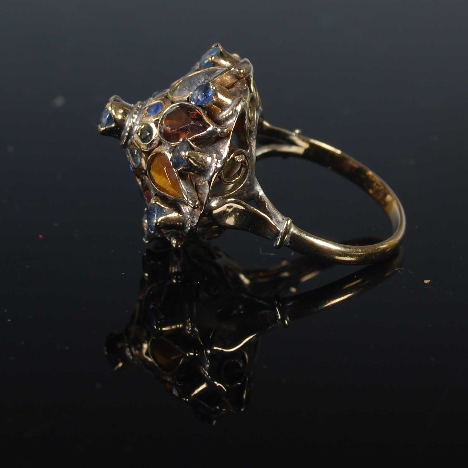 A 9CT gold and coloured semi-precious gem set cocktail ring, ring size L, gross weight 5.3 grams. - Image 2 of 3