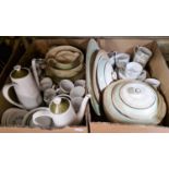 Two boxes of mixed tea/dinner wares to include a Royal Tuscan part tea set, a Coalport tea set etc.