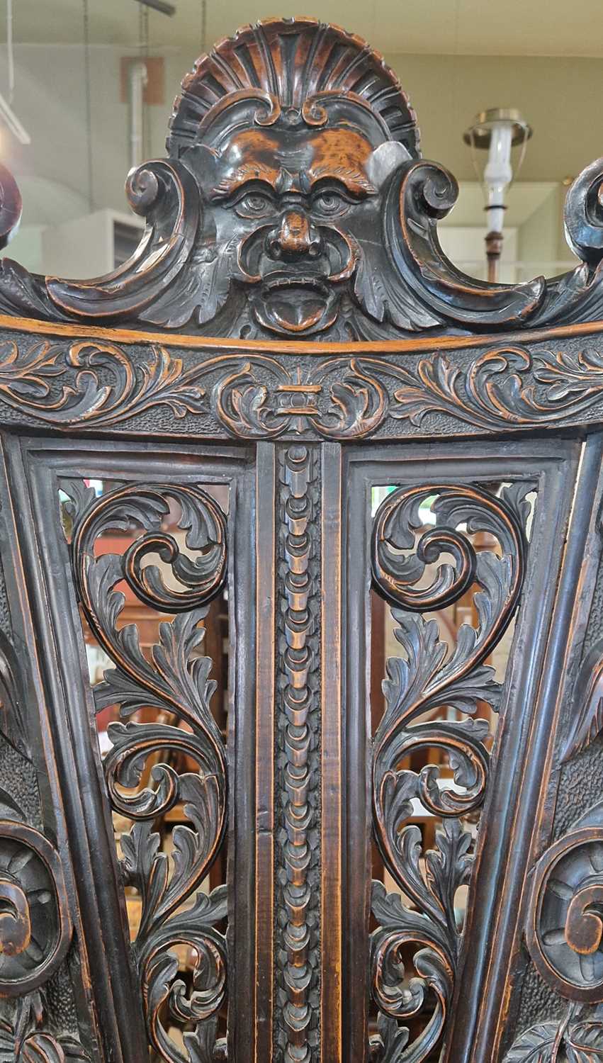 A pair of 19th century Italian Renaissance style stained wood, probably walnut, Sgabello hall chairs - Image 3 of 3