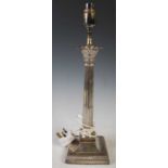 A George IV silver Corinthian column table lamp, Sheffield 1919, makers mark HE for Hawksworth, Eyre