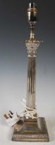 A George IV silver Corinthian column table lamp, Sheffield 1919, makers mark HE for Hawksworth, Eyre