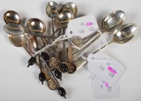 Six Birmingham silver coffee spoons with bean terminals, six Edinburgh silver coffee spoons with