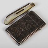 An Edwardian silver card case, Birmingham, 1901, makers mark T.H, 8cm x 5cm, together with a