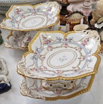 Four pieces of Royal Crown Derby comprising two lozenge comports and matching lozenge shaped dishes,