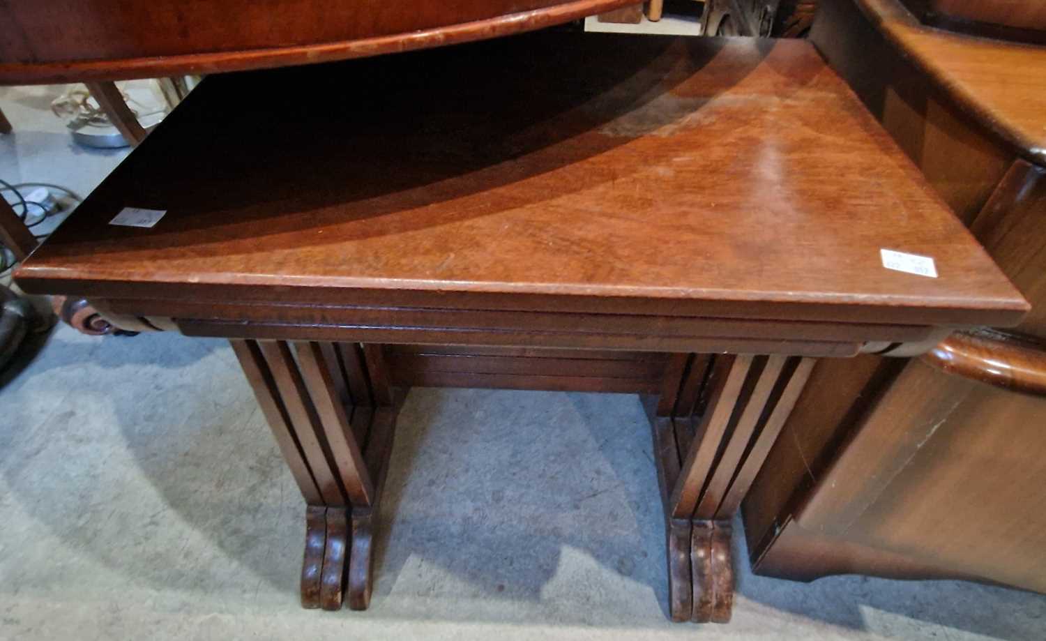A nest of three mahogany occasional tables, together with an early 20th century walnut mirror-back - Image 2 of 2